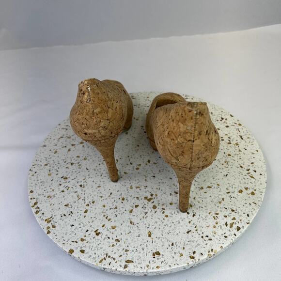 Nine West Tan Specked Cork Heel Peep Toe 4" Pumps Shoes Women's Size 9.5 - Picture 4 of 11